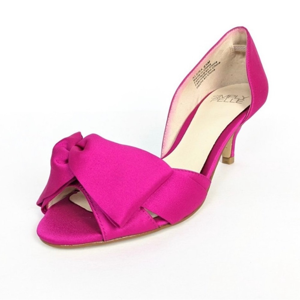 Simply Pelle Alera Hot Pink D'orsay Open Toe Satin Bow 2.5” Heel Size 9.5